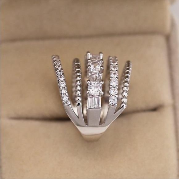 NEW 925 STERLING SILVER DIAMOND MULTI BAND RING - Picture 4 of 4